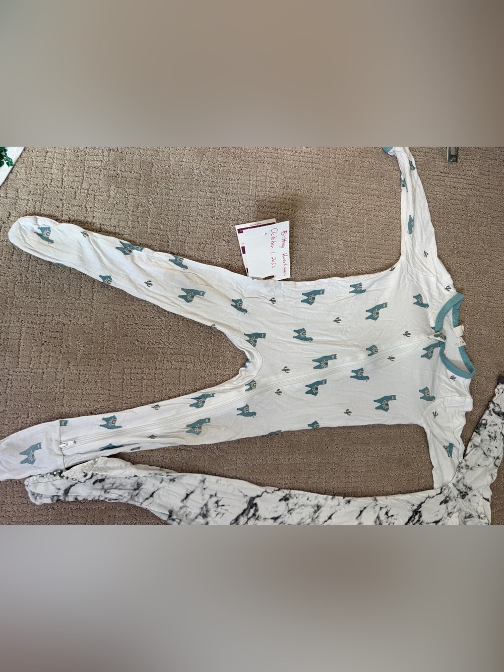 Kyte BABY White Footie One-Piece with Teal Lamas